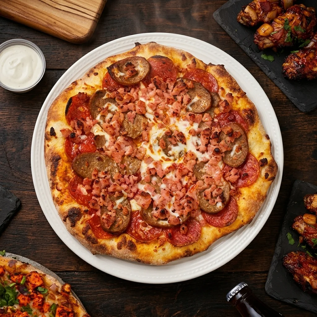 Meat Lovers European-style pizza at CrustyCraft Pizza in Transcona, Winnipeg