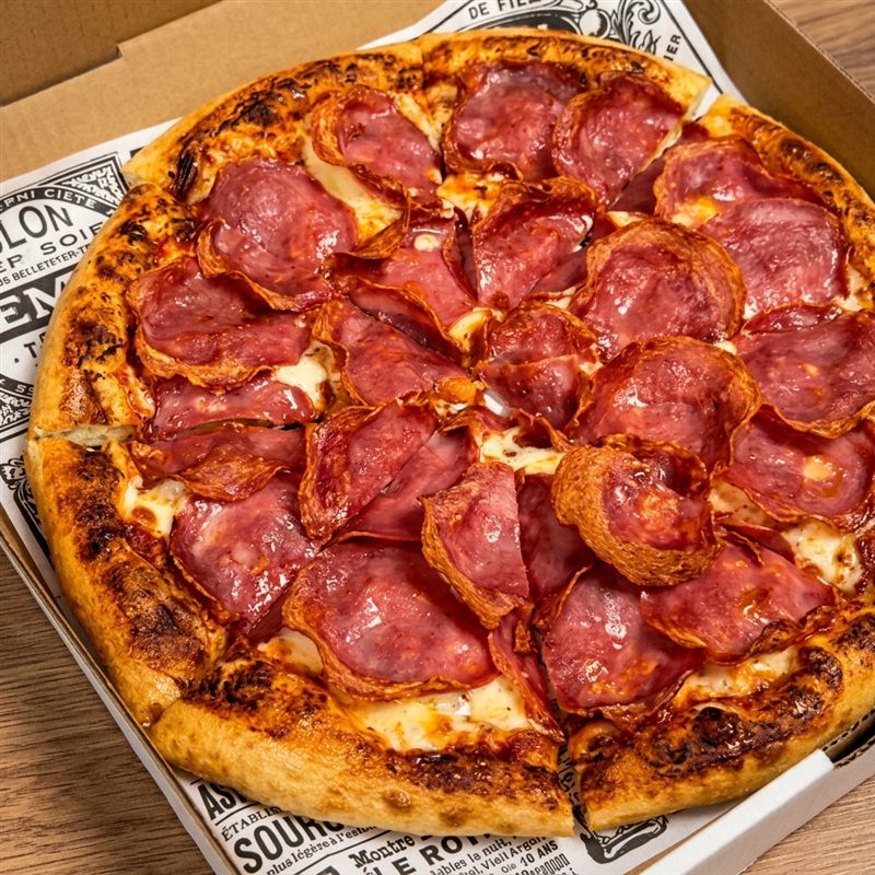 Salami Pizza – tomato sauce, mozzarella and salami at CrustyCraft Pizza Transcona Winnipeg